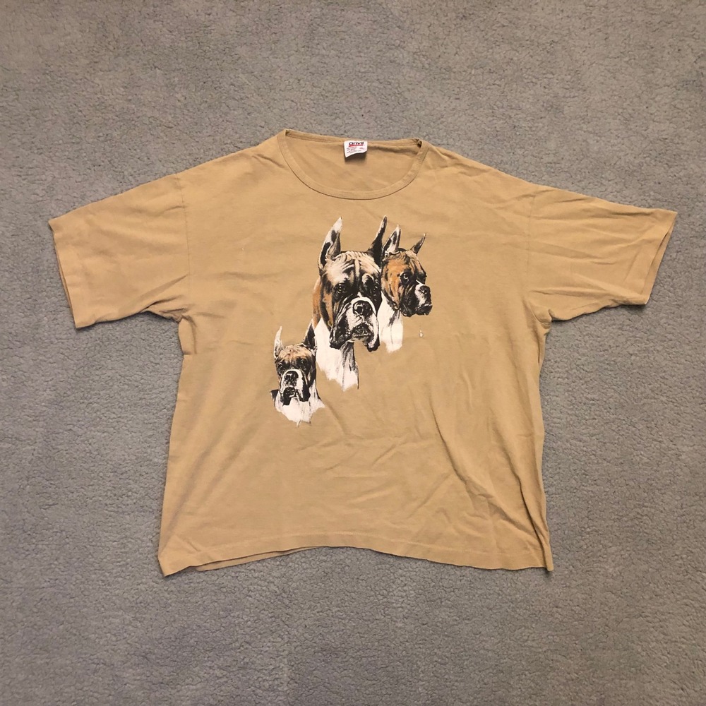Vintage 90's Boxer Dog Graphic T-Shirt XL Tan‎ Brown Cotton Single Stitch
